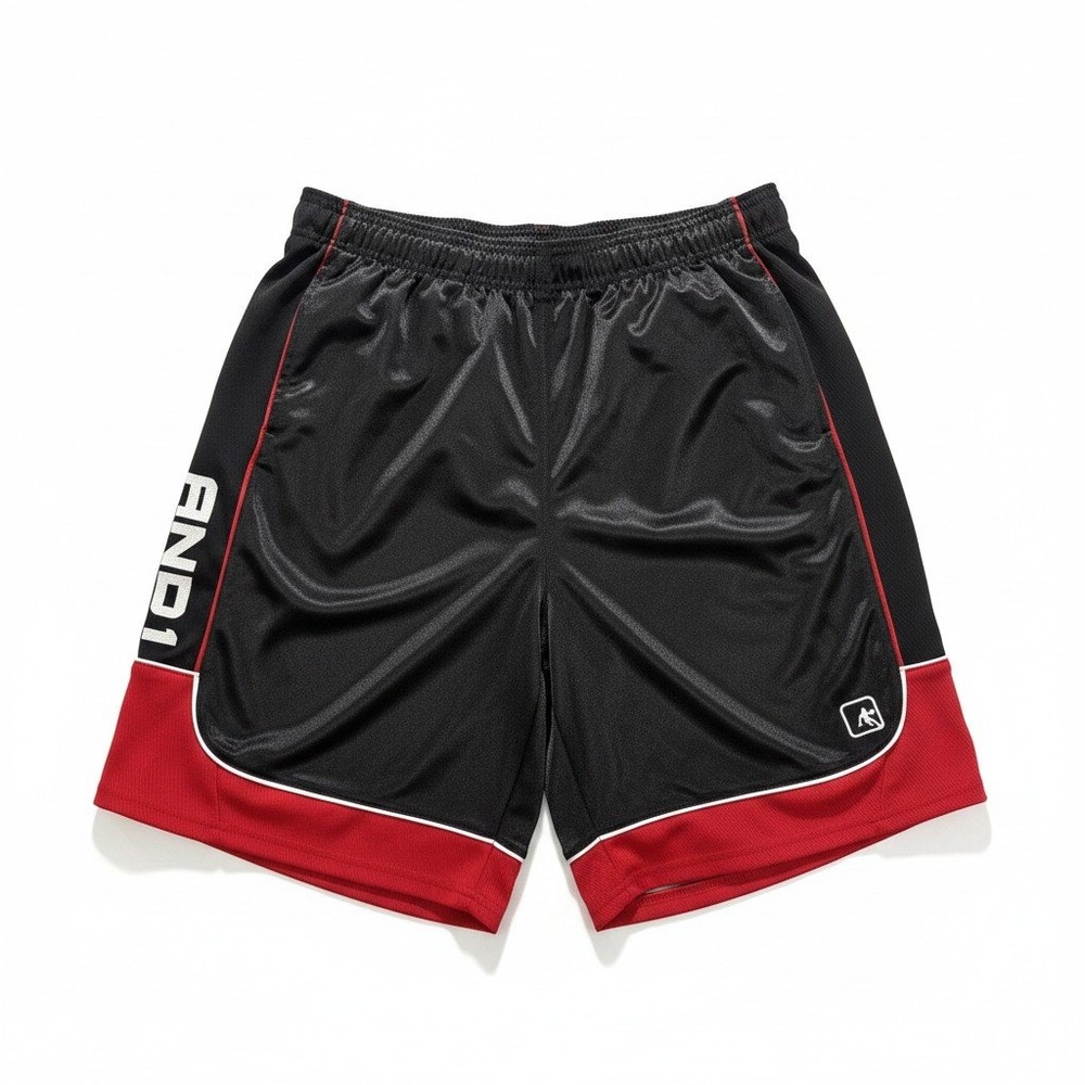 AND1 L Black Red Basketball Shorts Mens Athletic Casual Athleisure